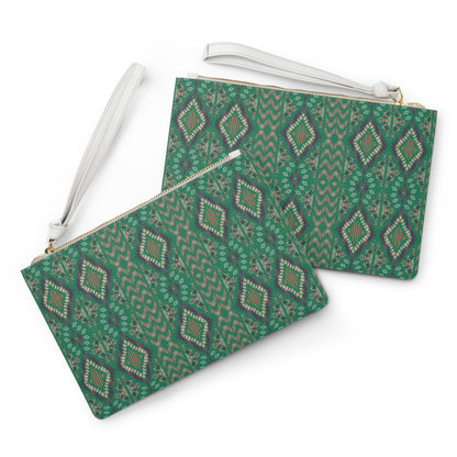 Large * Emerald Green Geometric Themed Clutch Bag, Stylish Purse