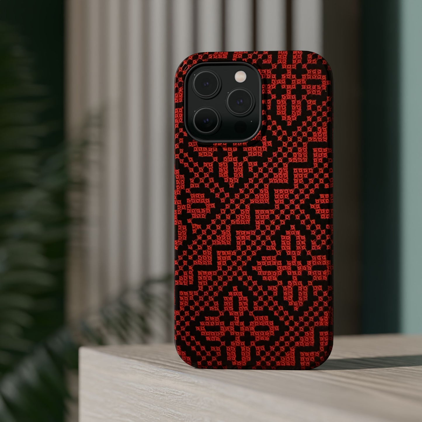 Red and Black Tatreez Design - Iphone Magnetic Tough Case