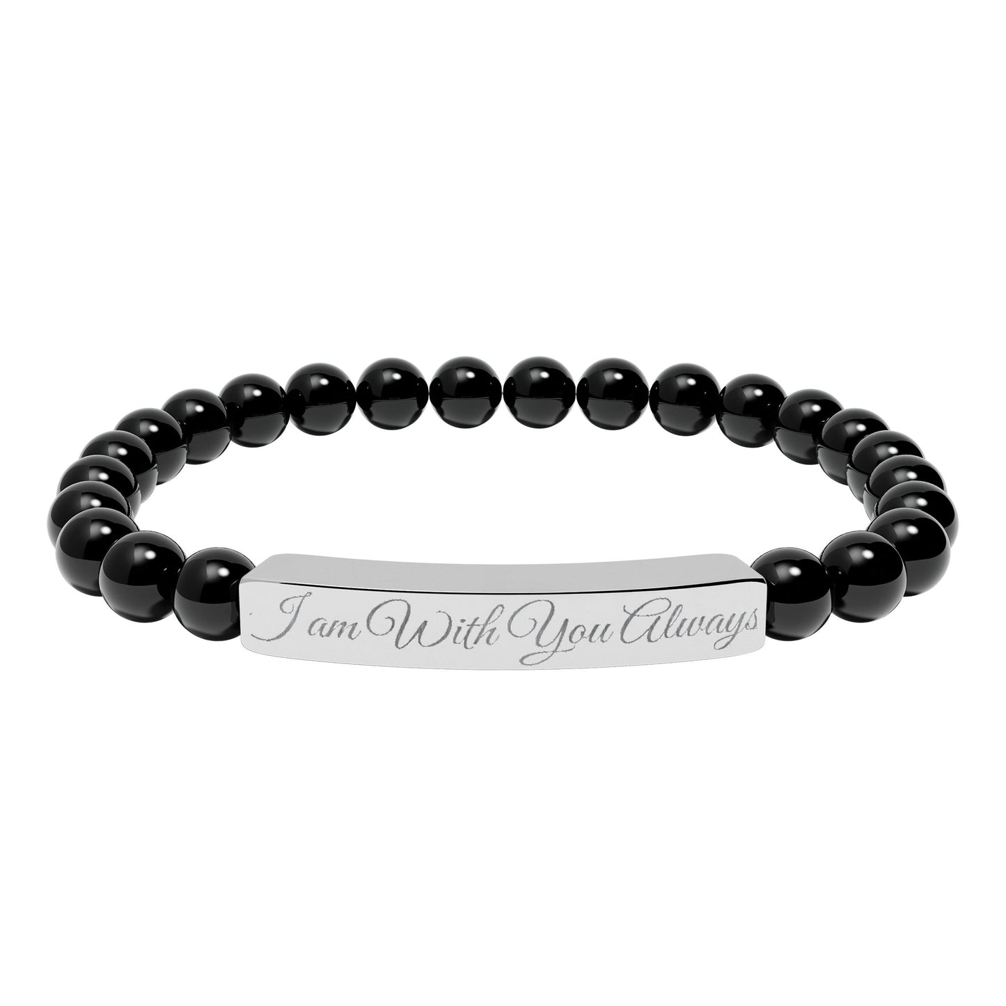 “I am With You Always” Engraved Natural Stone Bracelet - Meaningful Gift for Mindfulness and Style