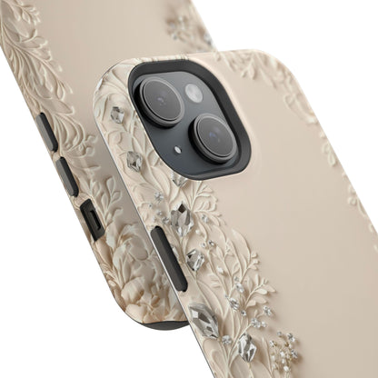 Beige Floral and Diamonds 💎 Design - Iphone Magnetic Tough Case