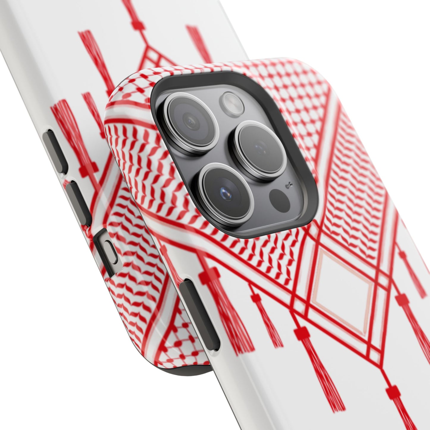 Personalized Arabic Calligraphy - Iphone Magnetic Impact-Resistant Phone Case - Red and White Shmagh Design