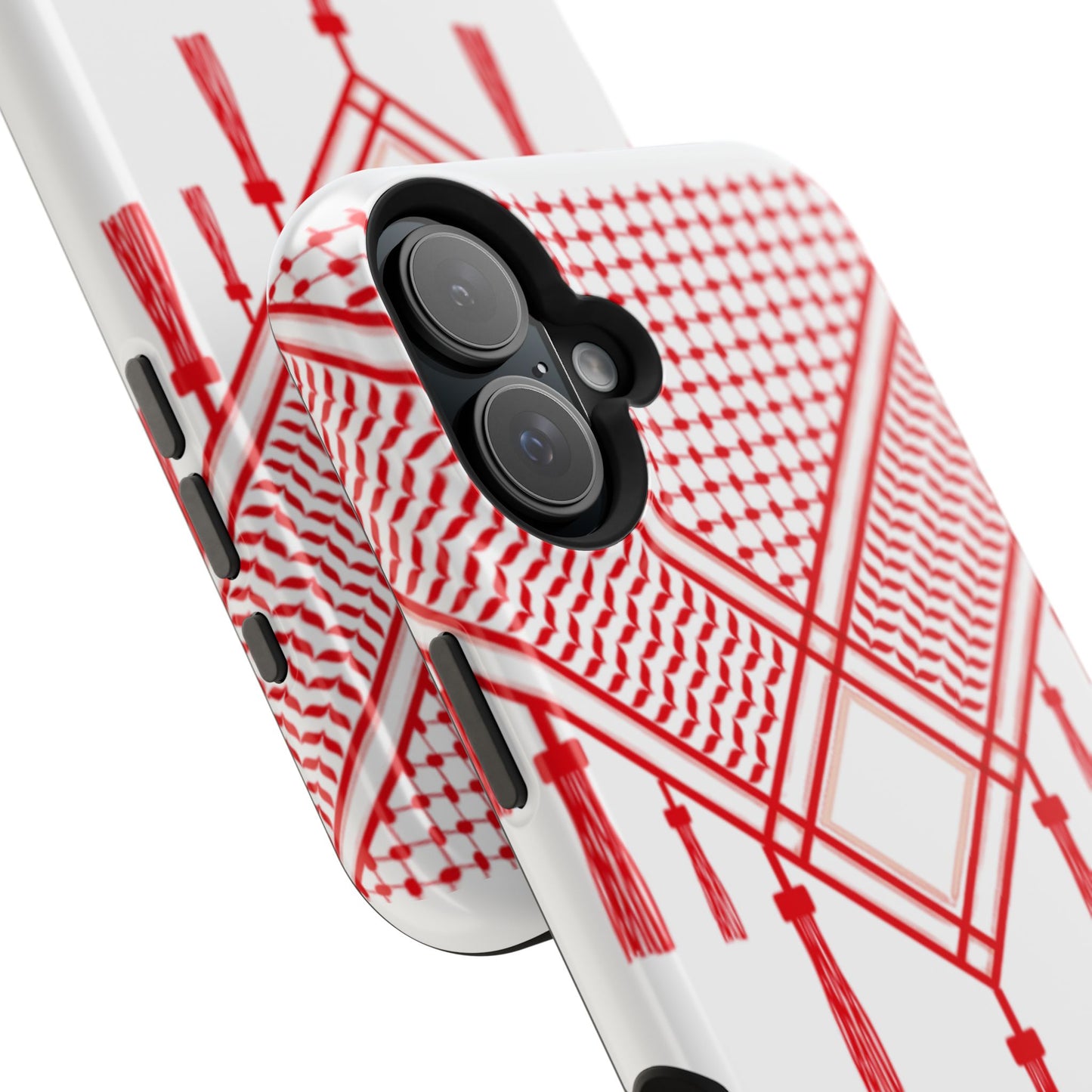 Personalized Arabic Calligraphy - Iphone Magnetic Impact-Resistant Phone Case - Red and White Shmagh Design