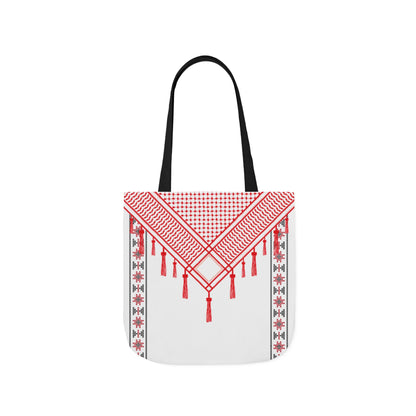 Red and White Shmagh with Tatreez Design Tote Bag