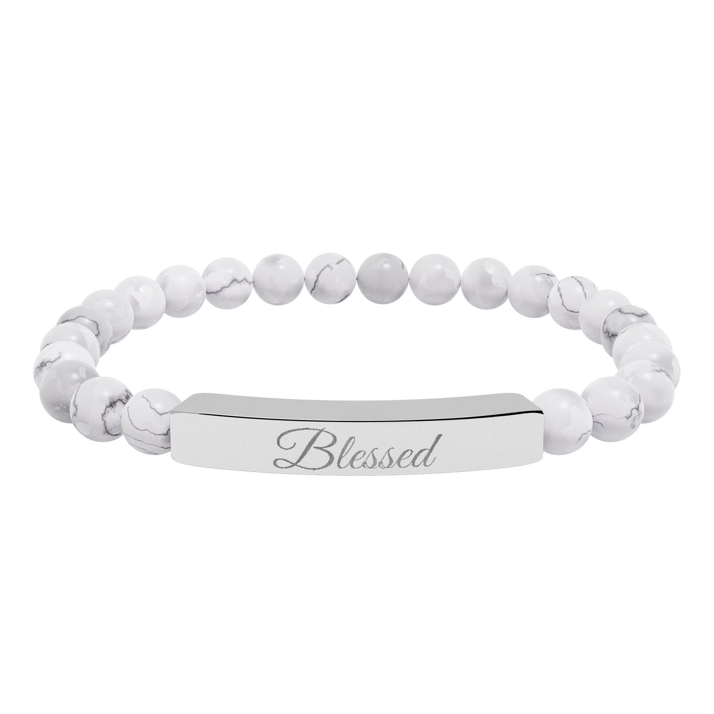“Blessed ” Engraved Natural Stone Bracelet - Meaningful Gift for Mindfulness and Style