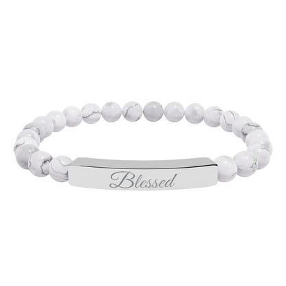 “Blessed ” Engraved Natural Stone Bracelet - Meaningful Gift for Mindfulness and Style