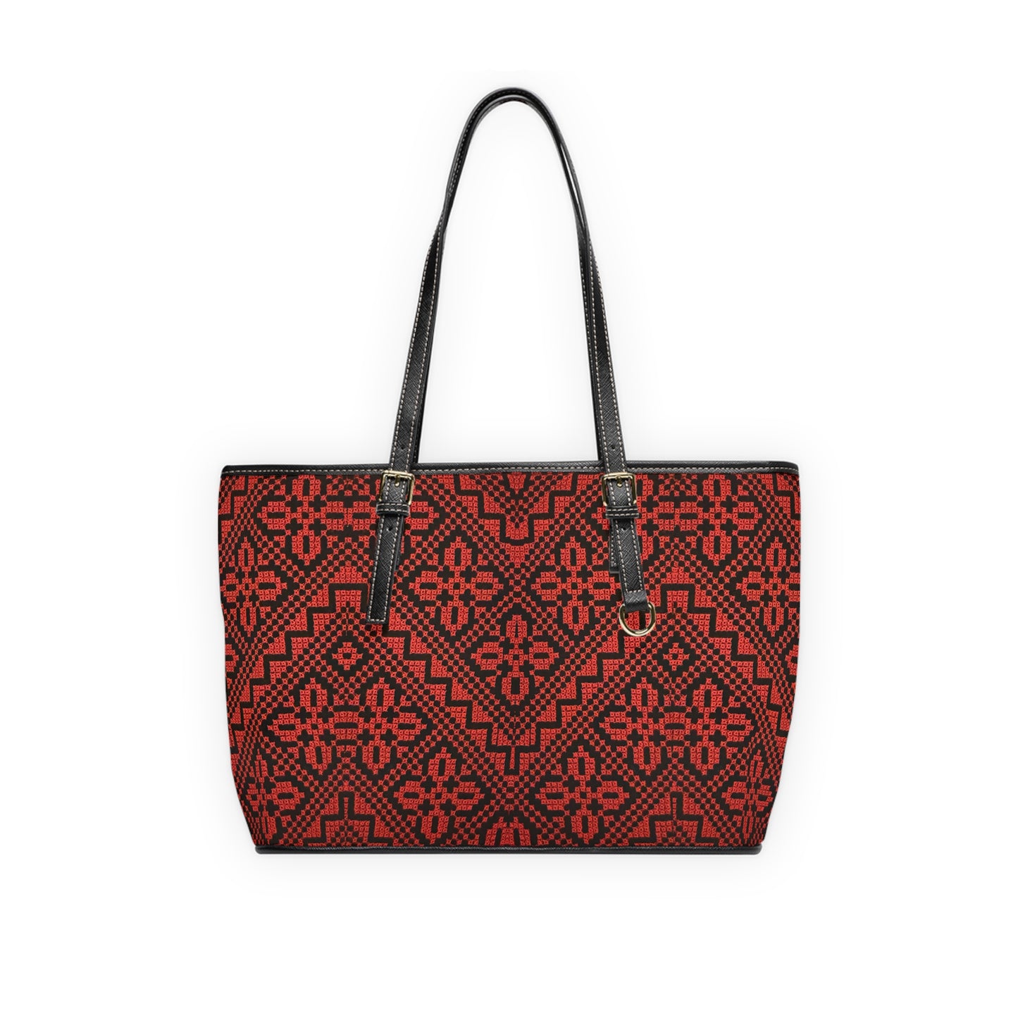 Tatreez Red and Black Pattern Leather Shoulder Bag