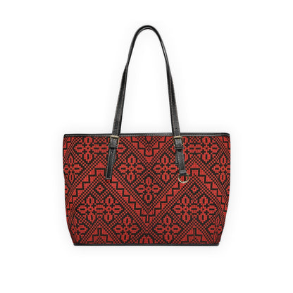 Tatreez Red and Black Pattern Leather Shoulder Bag