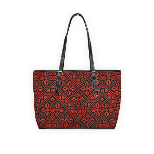 Tatreez Red and Black Pattern Leather Shoulder Bag