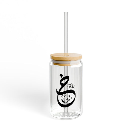 Arabic Letter “kha” "خ" Monogram Sipper Glass, 16oz | Eco-Friendly Beverage Container | Perfect for Home, picnics, Gifts, and Parties