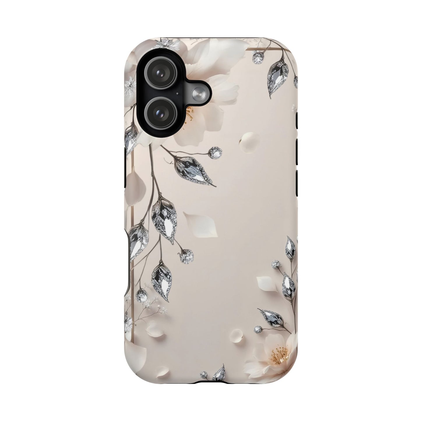 White Flowers and Diamonds 💎 Design - Iphone Magnetic Tough Case