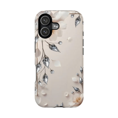 White Flowers and Diamonds 💎 Design - Iphone Magnetic Tough Case