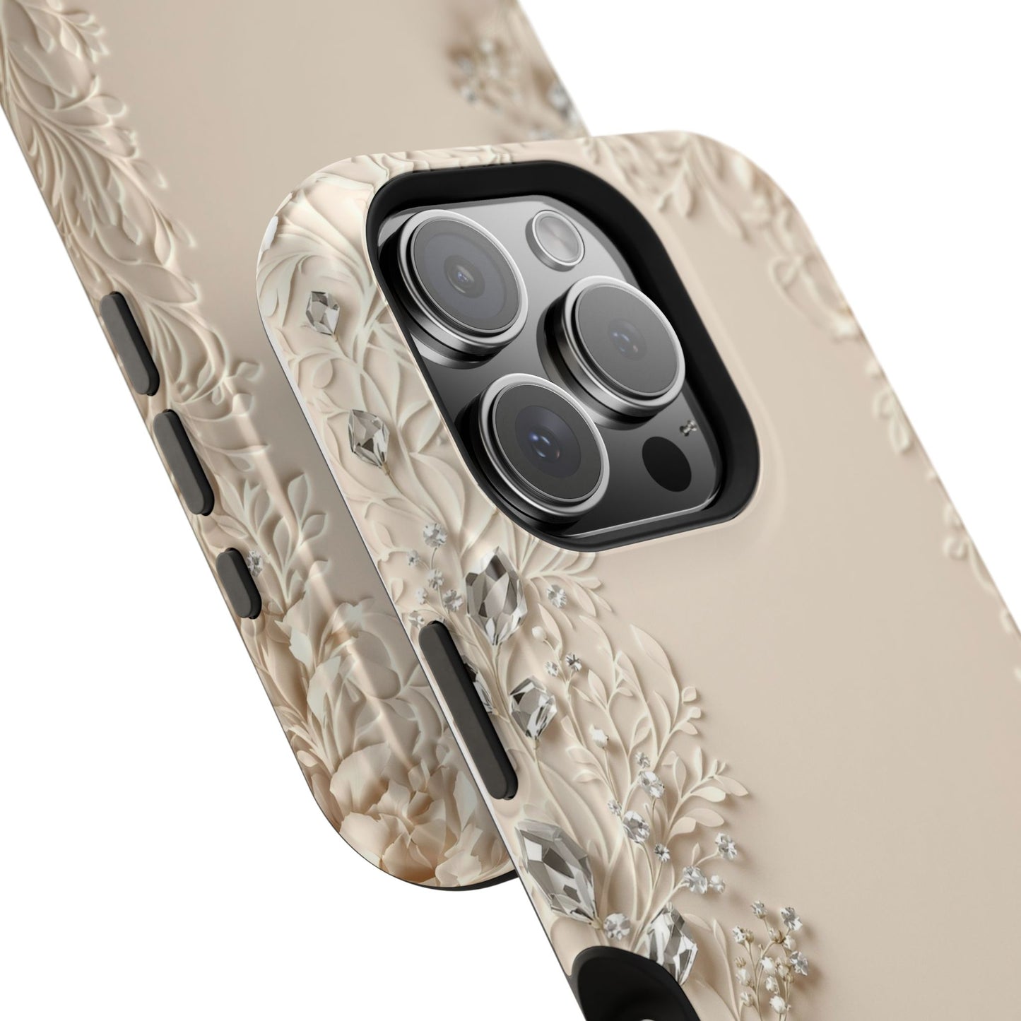 Beige Floral and Diamonds 💎 Design - Iphone Magnetic Tough Case