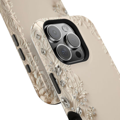 Beige Floral and Diamonds 💎 Design - Iphone Magnetic Tough Case