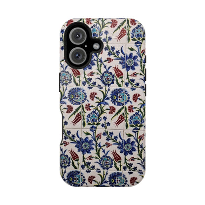 Blue ceramic Floral Design - Iphone Magnetic Tough Case