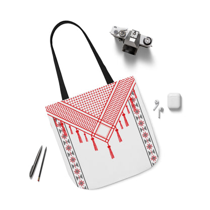 Red and White Shmagh with Tatreez Design Tote Bag