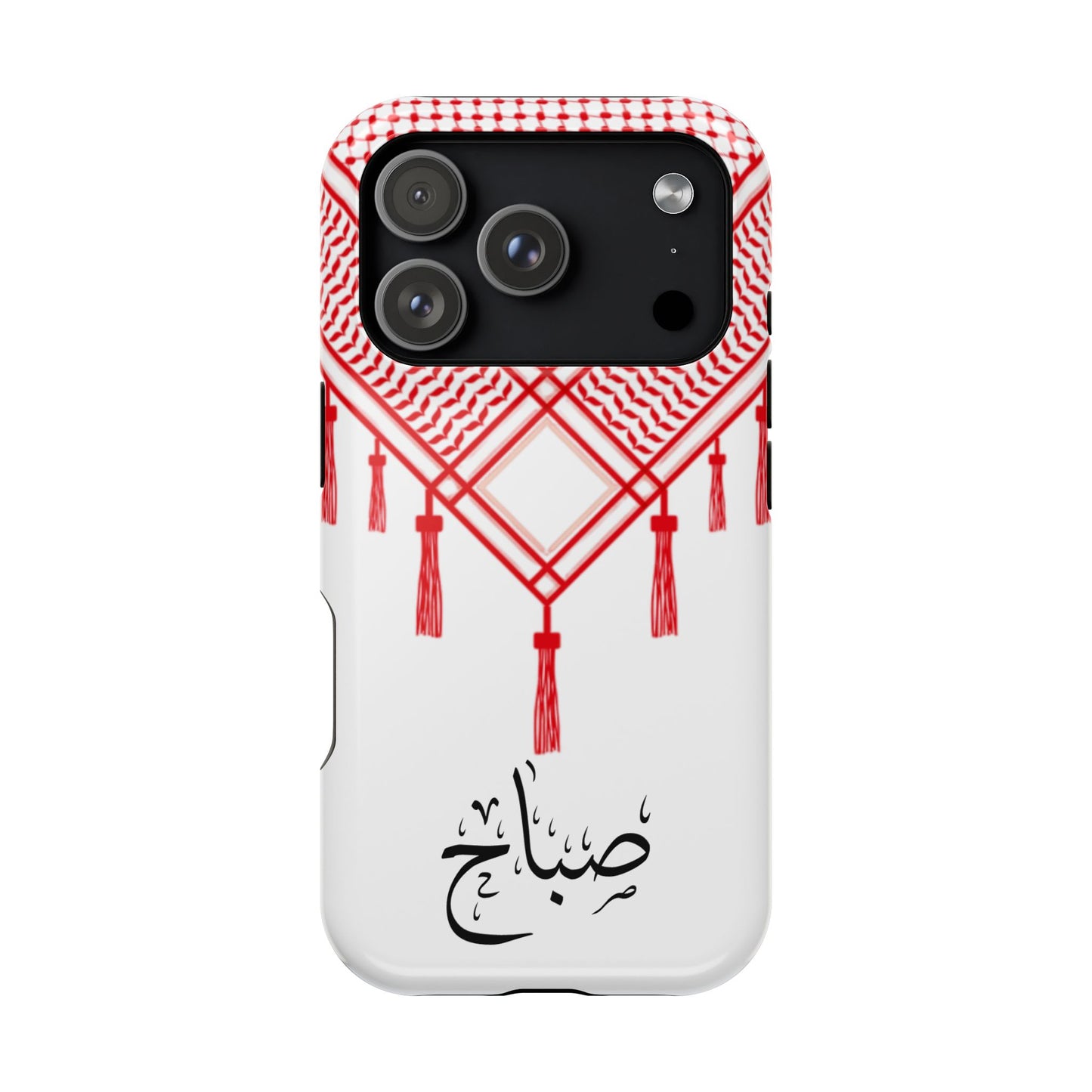 Personalized Arabic Calligraphy - Iphone Magnetic Impact-Resistant Phone Case - Red and White Shmagh Design