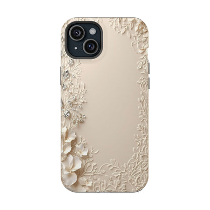 Beige Floral and Diamonds 💎 Design - Iphone Magnetic Tough Case