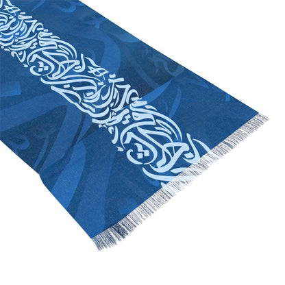 Blue and White  Arabic Calligraphy Light Scarf