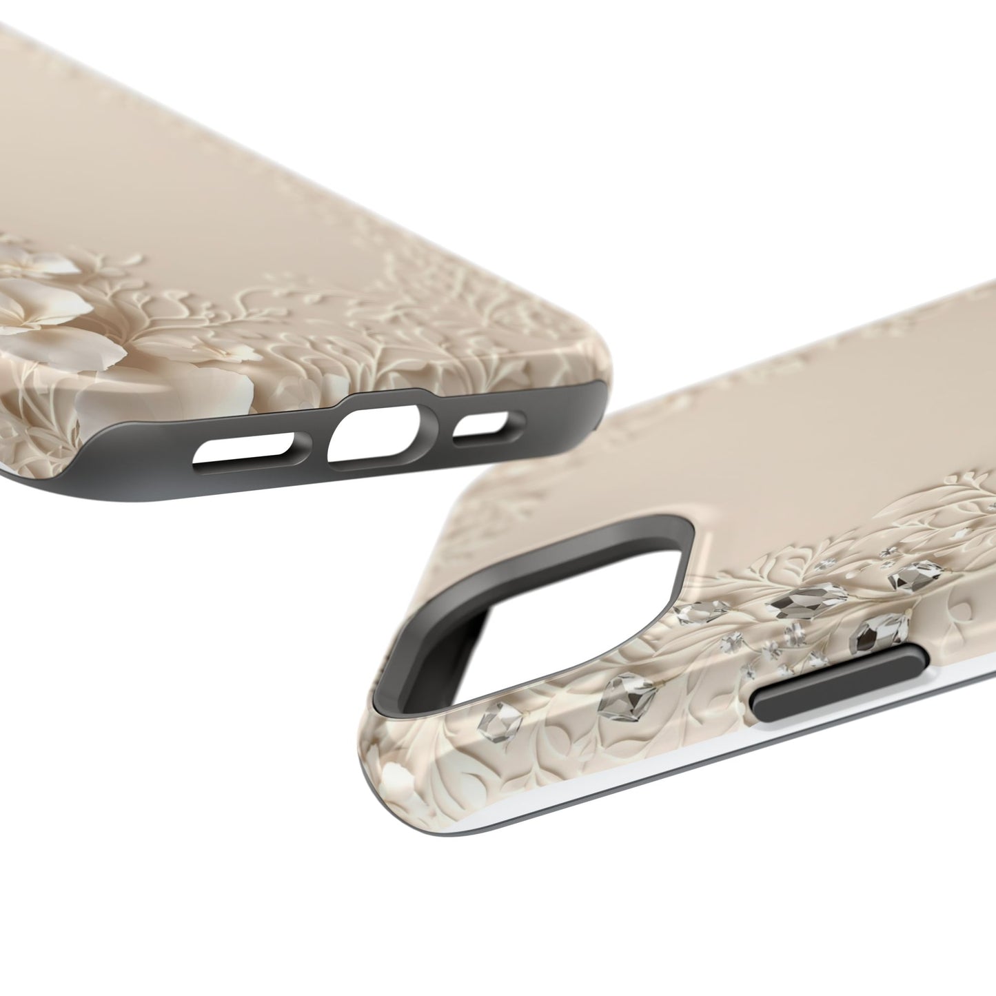 Beige Floral and Diamonds 💎 Design - Iphone Magnetic Tough Case