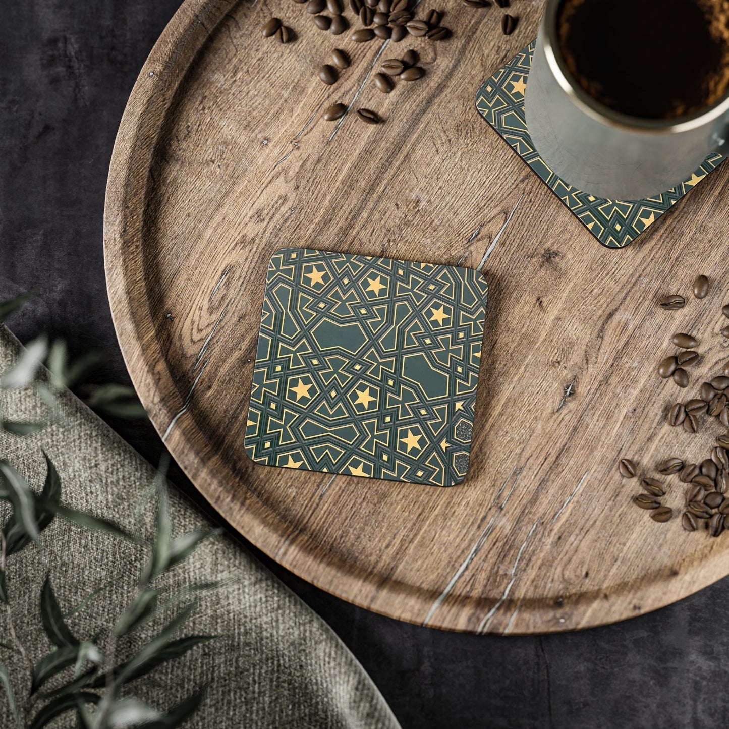 Masjid Al Haram Geometric Star Coasters - Elegant Design for Home Decor