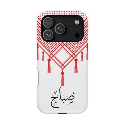 Personalized Arabic Calligraphy - Iphone Magnetic Impact-Resistant Phone Case - Red and White Shmagh Design