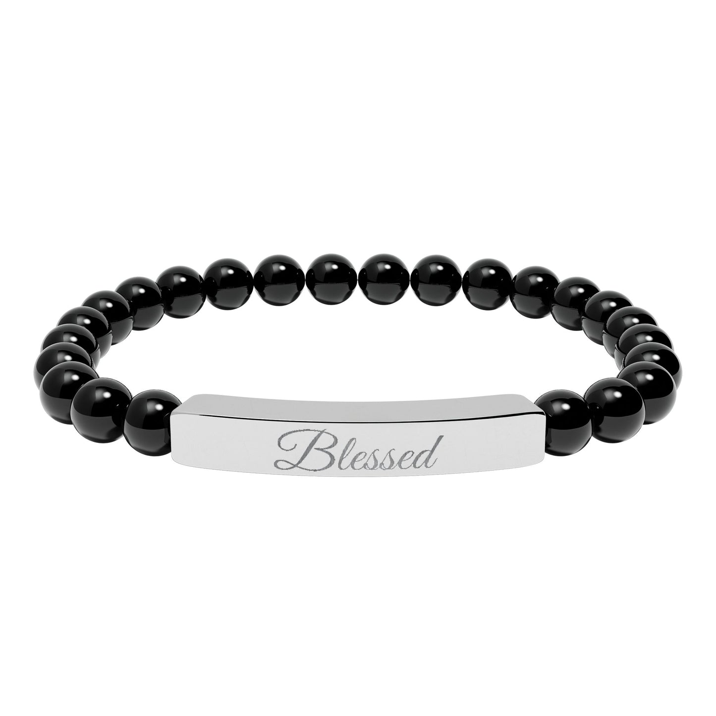 “Blessed ” Engraved Natural Stone Bracelet - Meaningful Gift for Mindfulness and Style