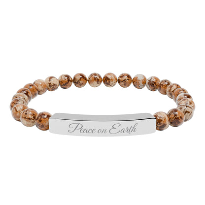 “Peace on Earth 🌍 ” Engraved Natural Stone Bracelet - Meaningful Gift for Mindfulness and Style