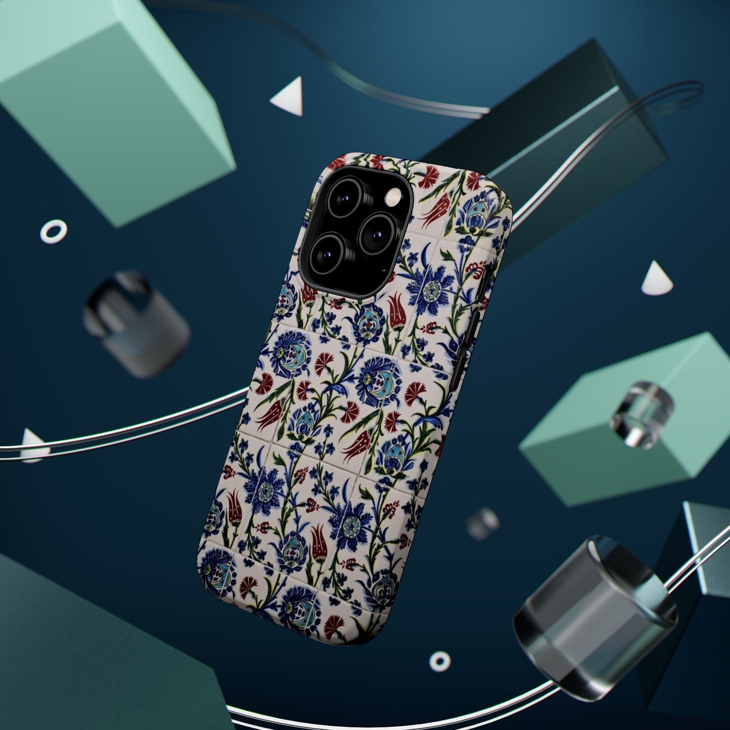 Blue ceramic Floral Design - Iphone Magnetic Tough Case