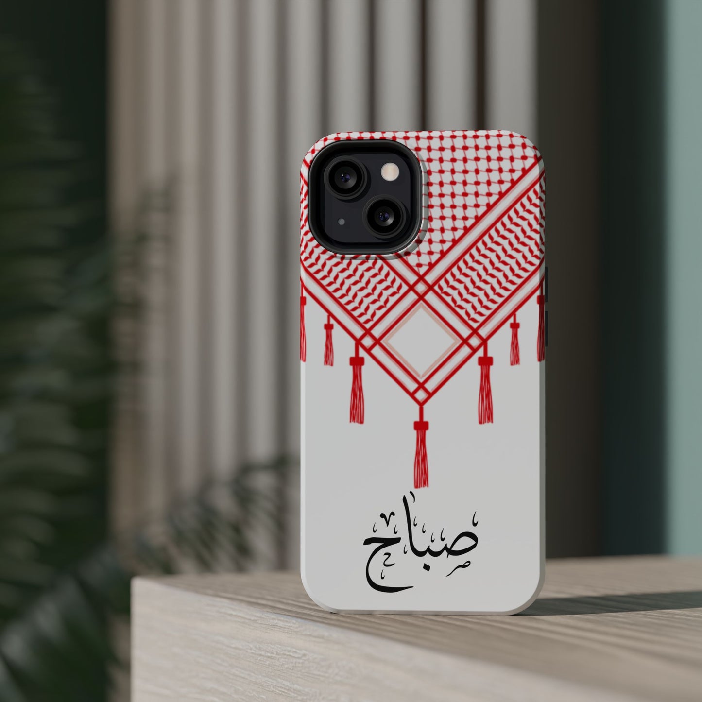 Personalized Arabic Calligraphy - Iphone Magnetic Impact-Resistant Phone Case - Red and White Shmagh Design
