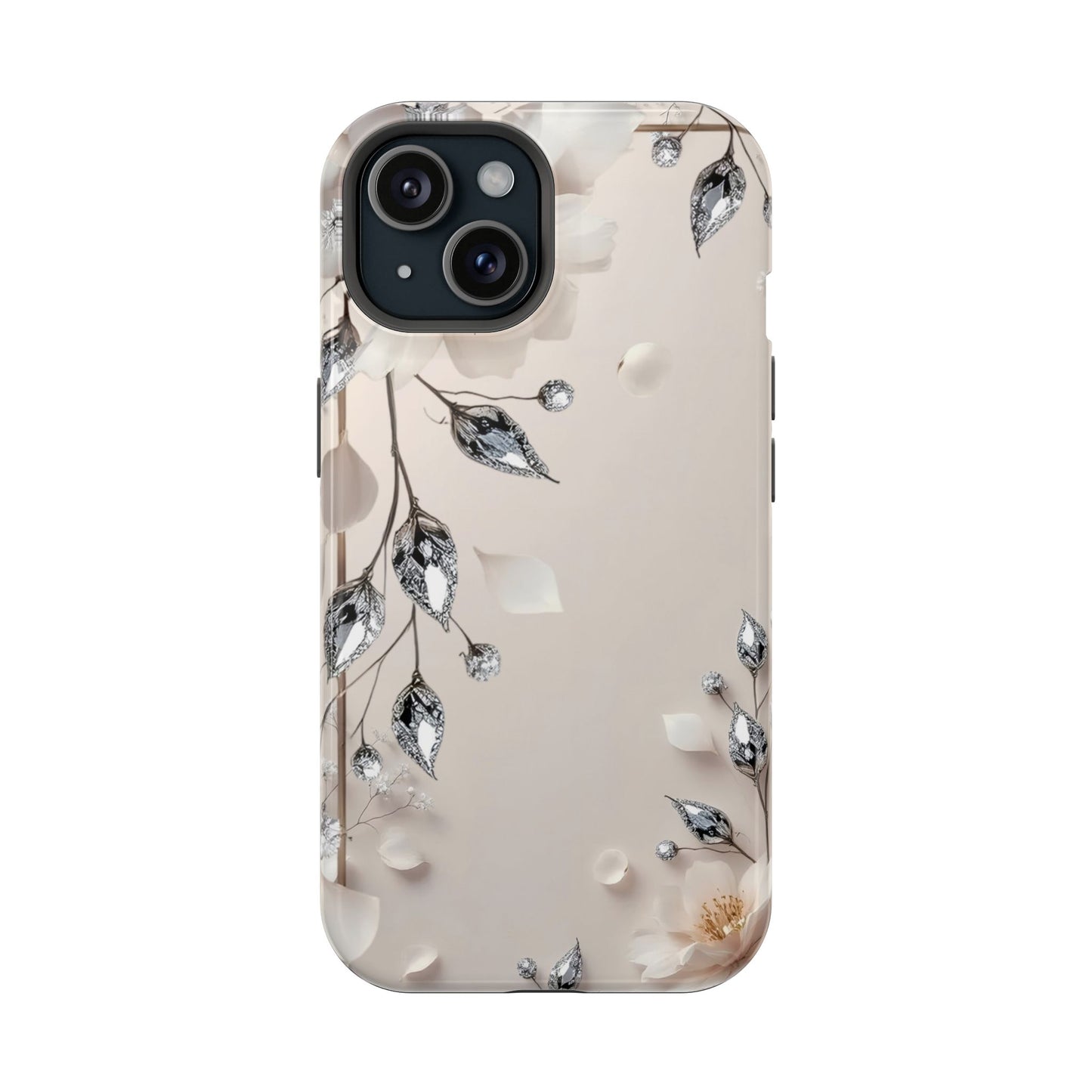 White Flowers and Diamonds 💎 Design - Iphone Magnetic Tough Case