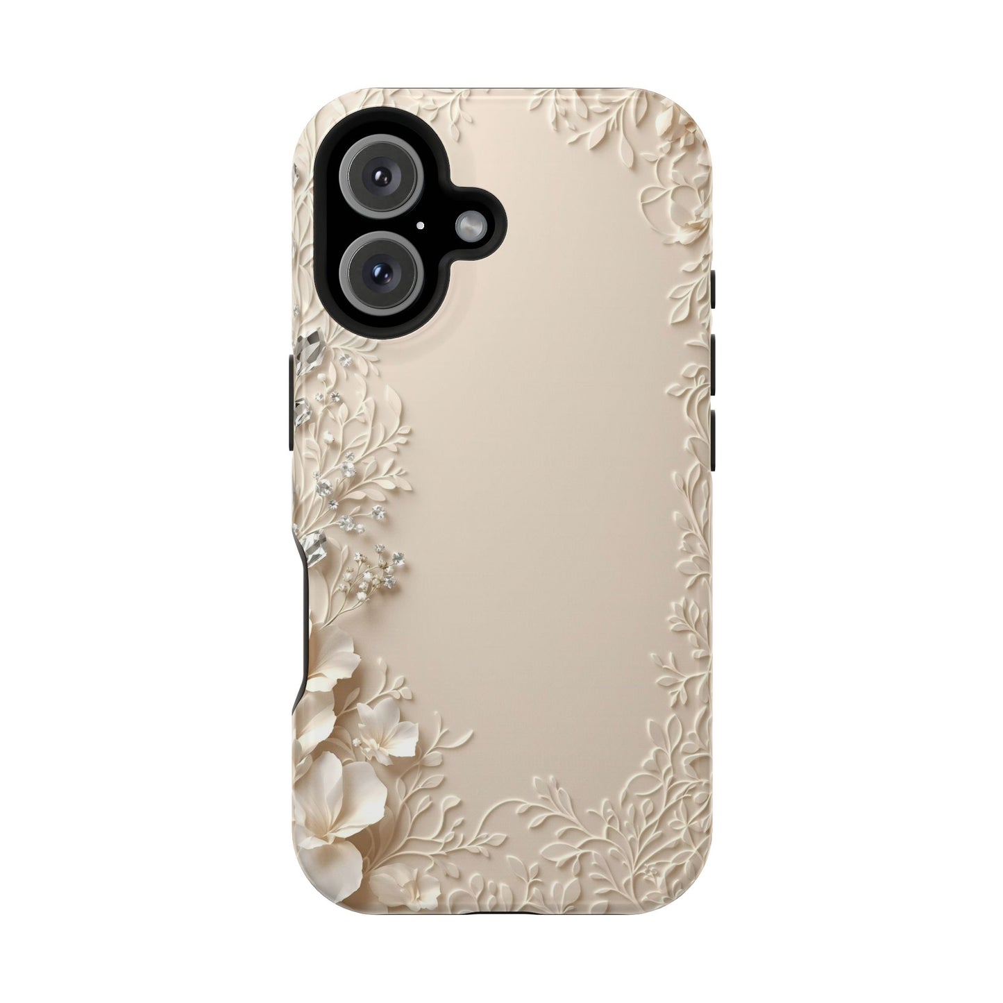 Beige Floral and Diamonds 💎 Design - Iphone Magnetic Tough Case
