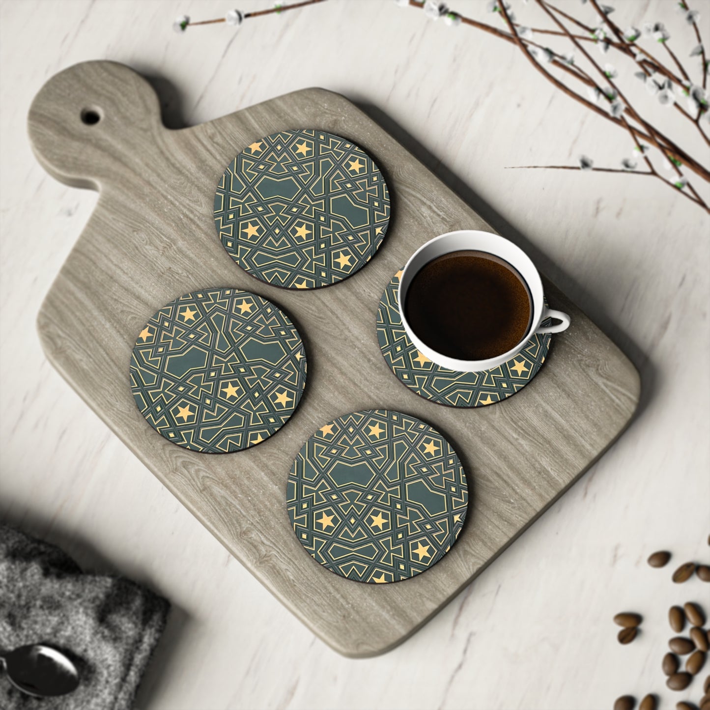 Masjid Al Haram Geometric Star Coasters - Elegant Design for Home Decor