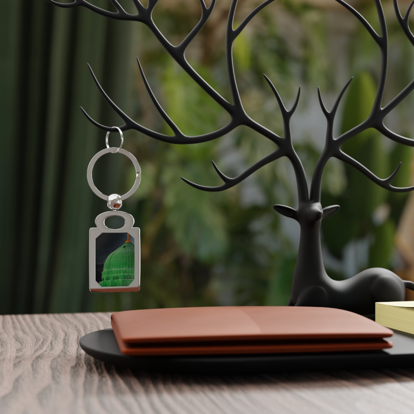 Rectangular Green Dome Memorable Keepsake Keychain,  Keyring
