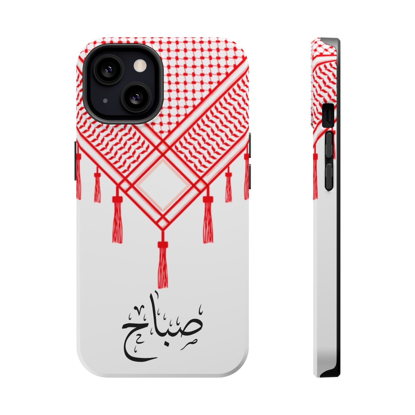 Personalized Arabic Calligraphy - Iphone Magnetic Impact-Resistant Phone Case - Red and White Shmagh Design
