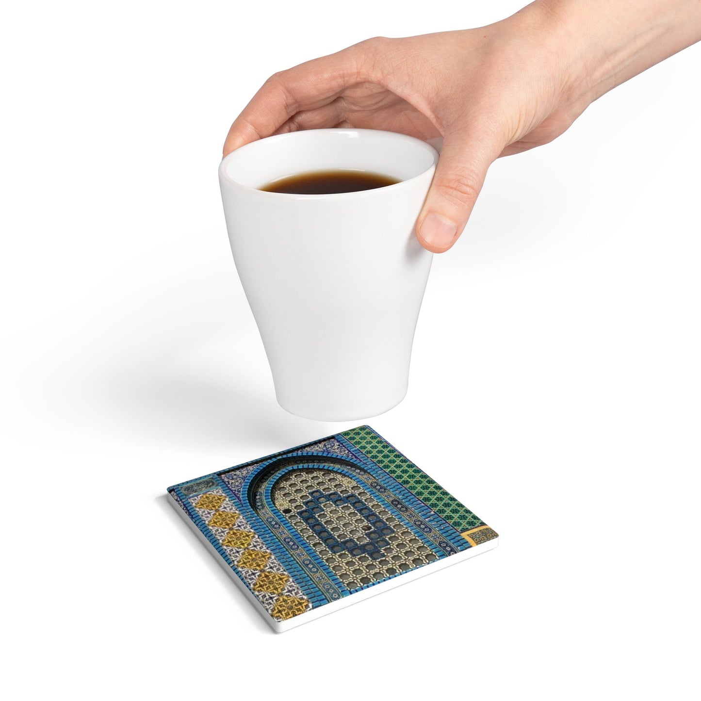 Masjid Al-Aqsa Pattern Ceramic Coaster, Stylish Drinkware, Home Decor, Gift for Housewarming, Coffee Table Accessory