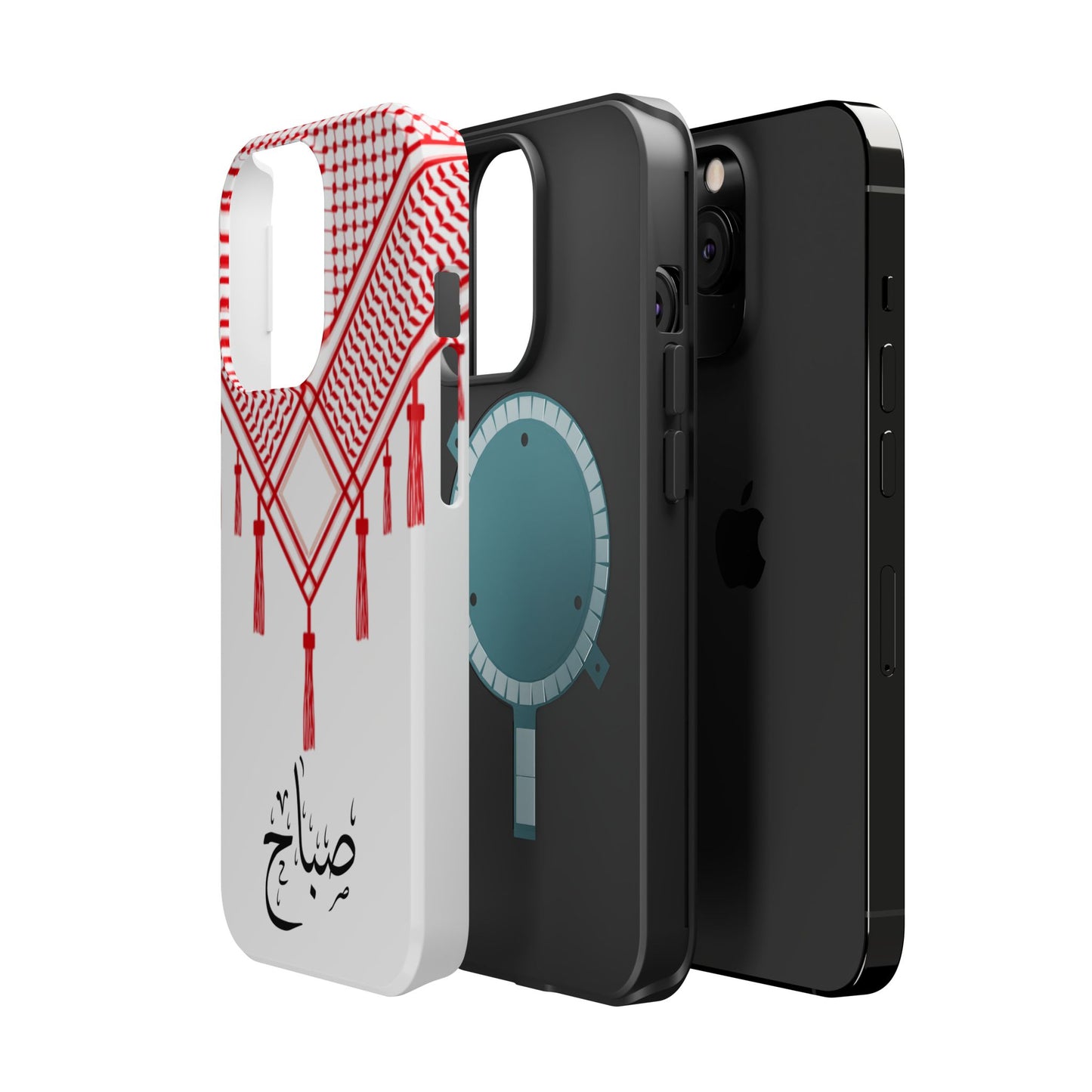 Personalized Arabic Calligraphy - Iphone Magnetic Impact-Resistant Phone Case - Red and White Shmagh Design