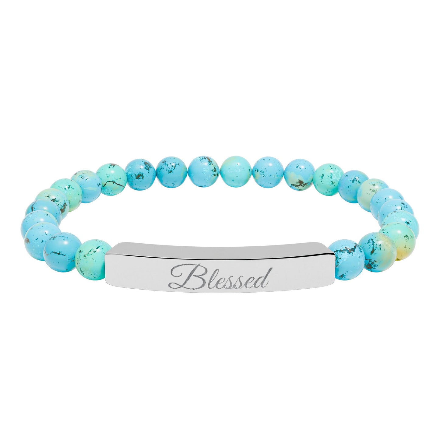 “Blessed ” Engraved Natural Stone Bracelet - Meaningful Gift for Mindfulness and Style