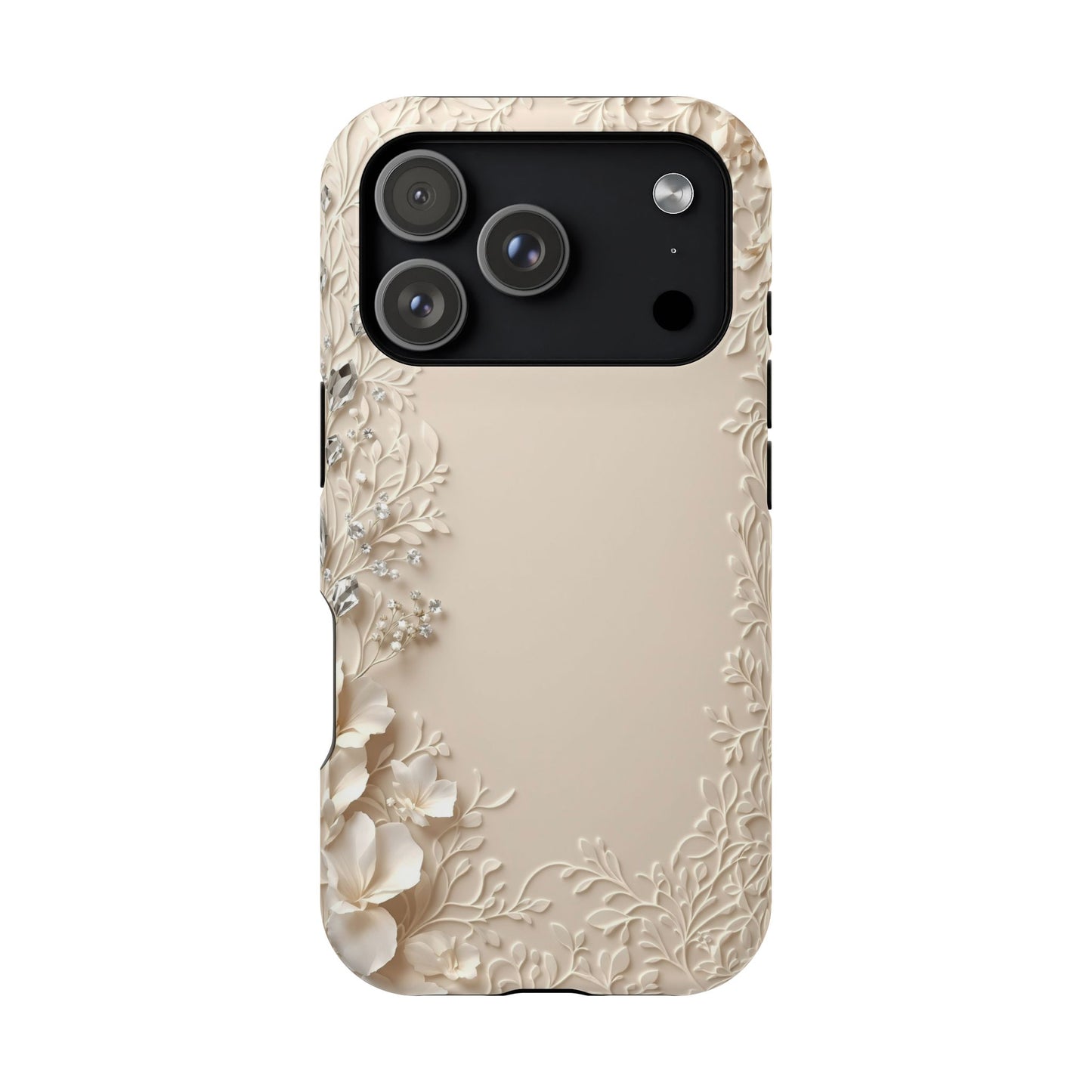 Beige Floral and Diamonds 💎 Design - Iphone Magnetic Tough Case