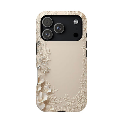 Beige Floral and Diamonds 💎 Design - Iphone Magnetic Tough Case