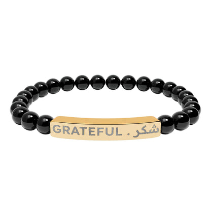 “Grateful . شكر” Engraved -Natural Stone Bracelet