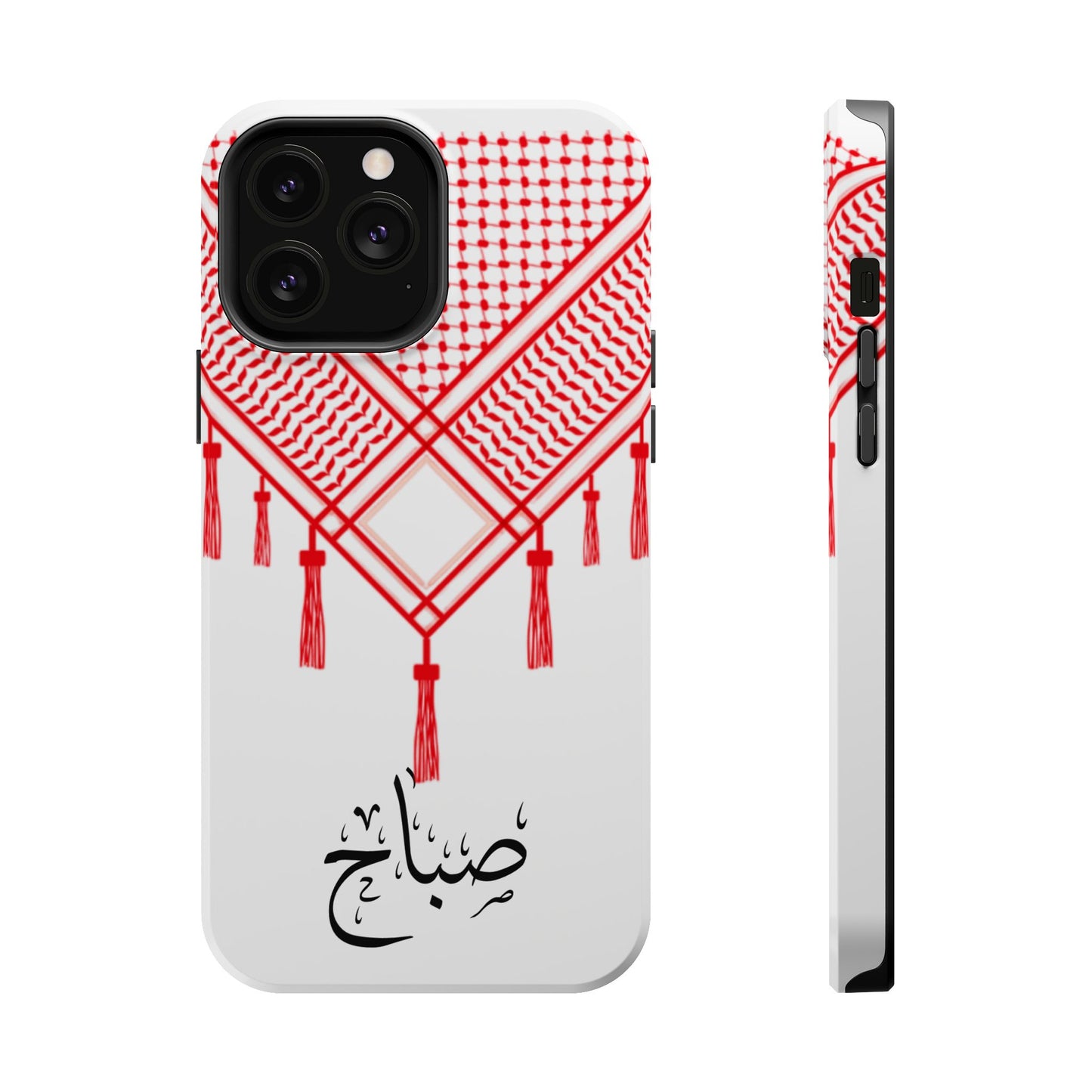 Personalized Arabic Calligraphy - Iphone Magnetic Impact-Resistant Phone Case - Red and White Shmagh Design