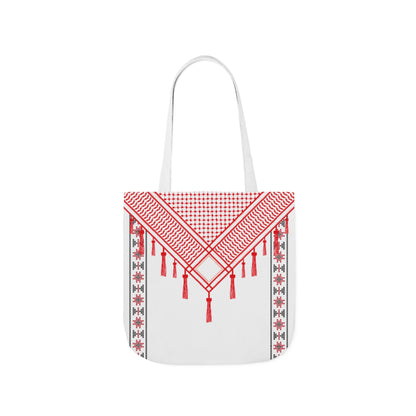 Red and White Shmagh with Tatreez Design Tote Bag