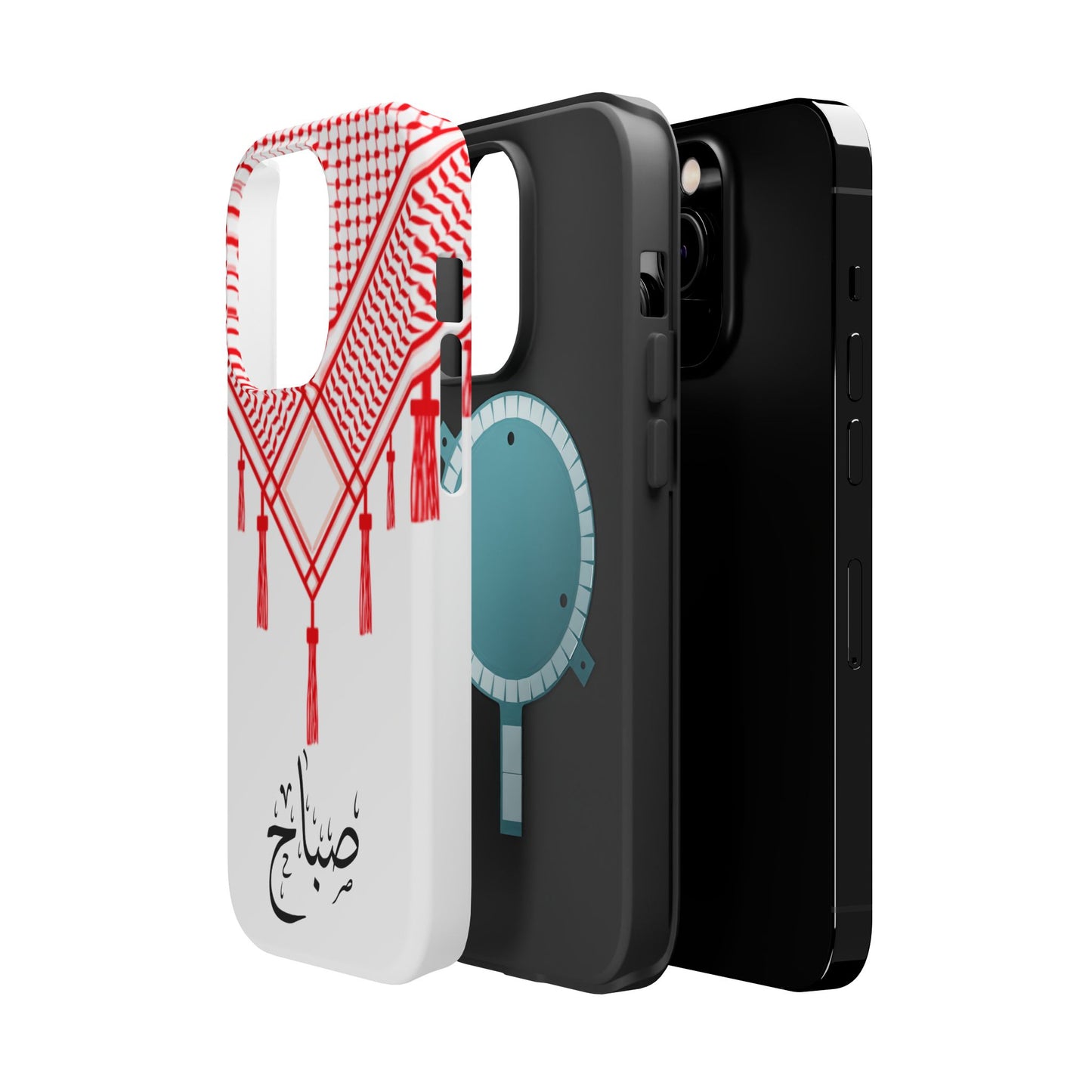 Personalized Arabic Calligraphy - Iphone Magnetic Impact-Resistant Phone Case - Red and White Shmagh Design