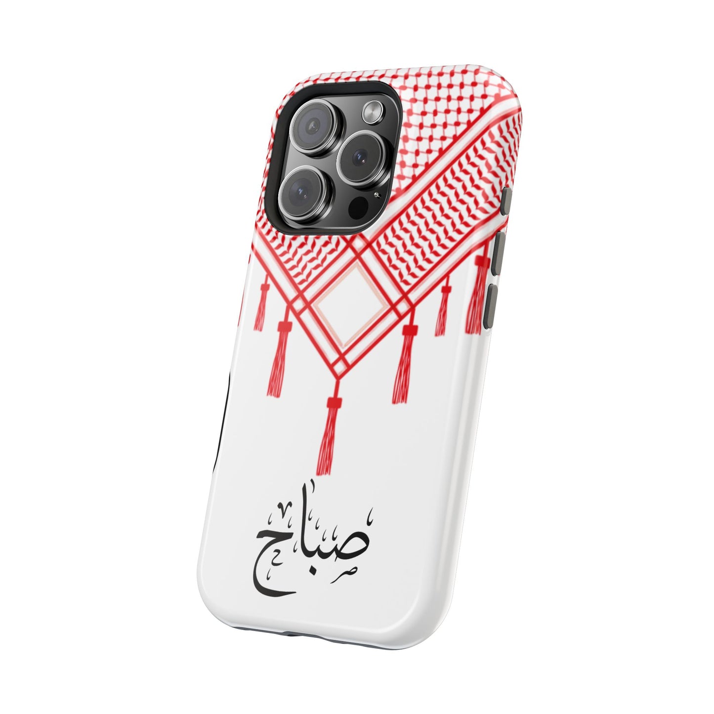 Personalized Arabic Calligraphy - Iphone Magnetic Impact-Resistant Phone Case - Red and White Shmagh Design