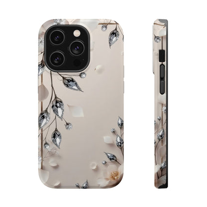 White Flowers and Diamonds 💎 Design - Iphone Magnetic Tough Case