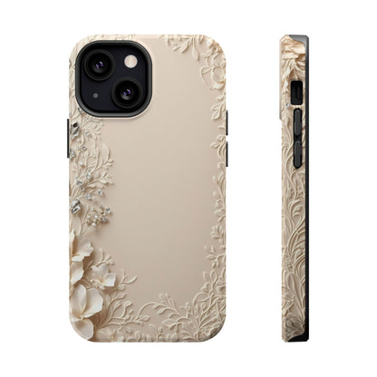 Beige Floral and Diamonds 💎 Design - Iphone Magnetic Tough Case