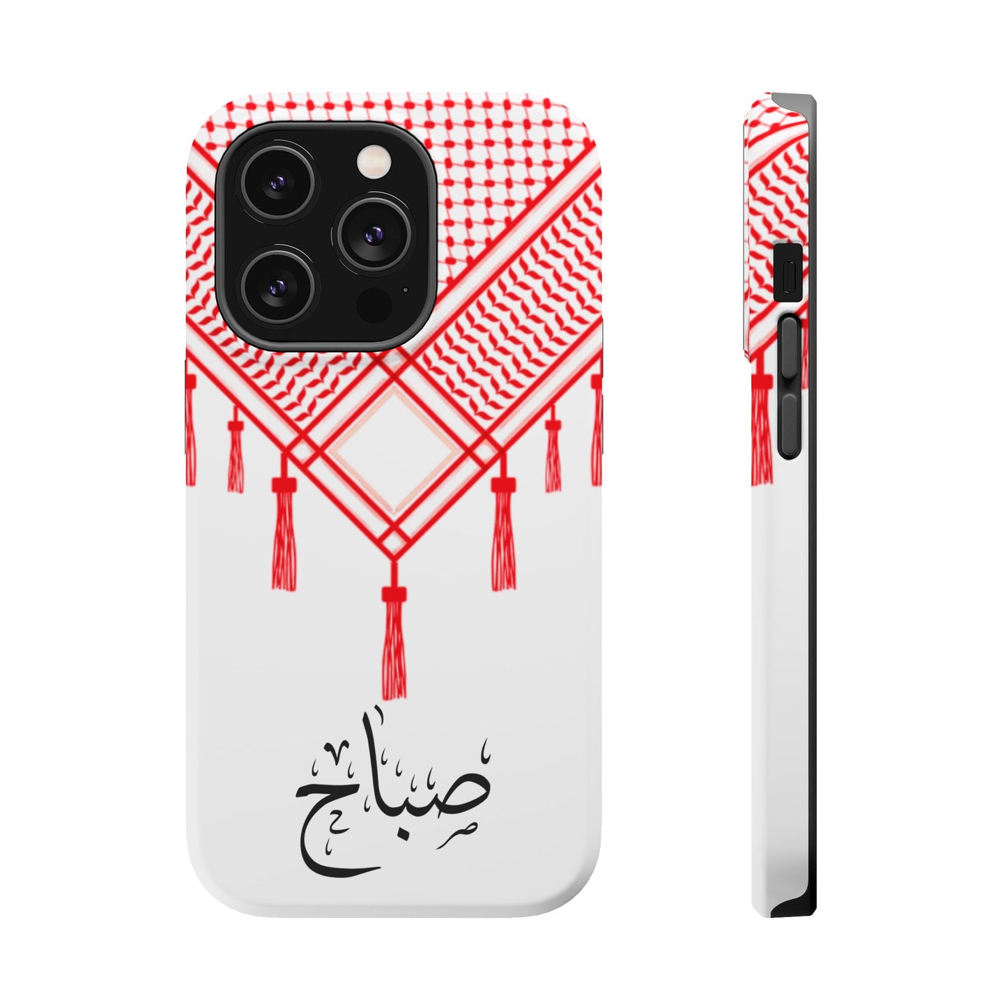 Personalized Arabic Calligraphy - Iphone Magnetic Impact-Resistant Phone Case - Red and White Shmagh Design