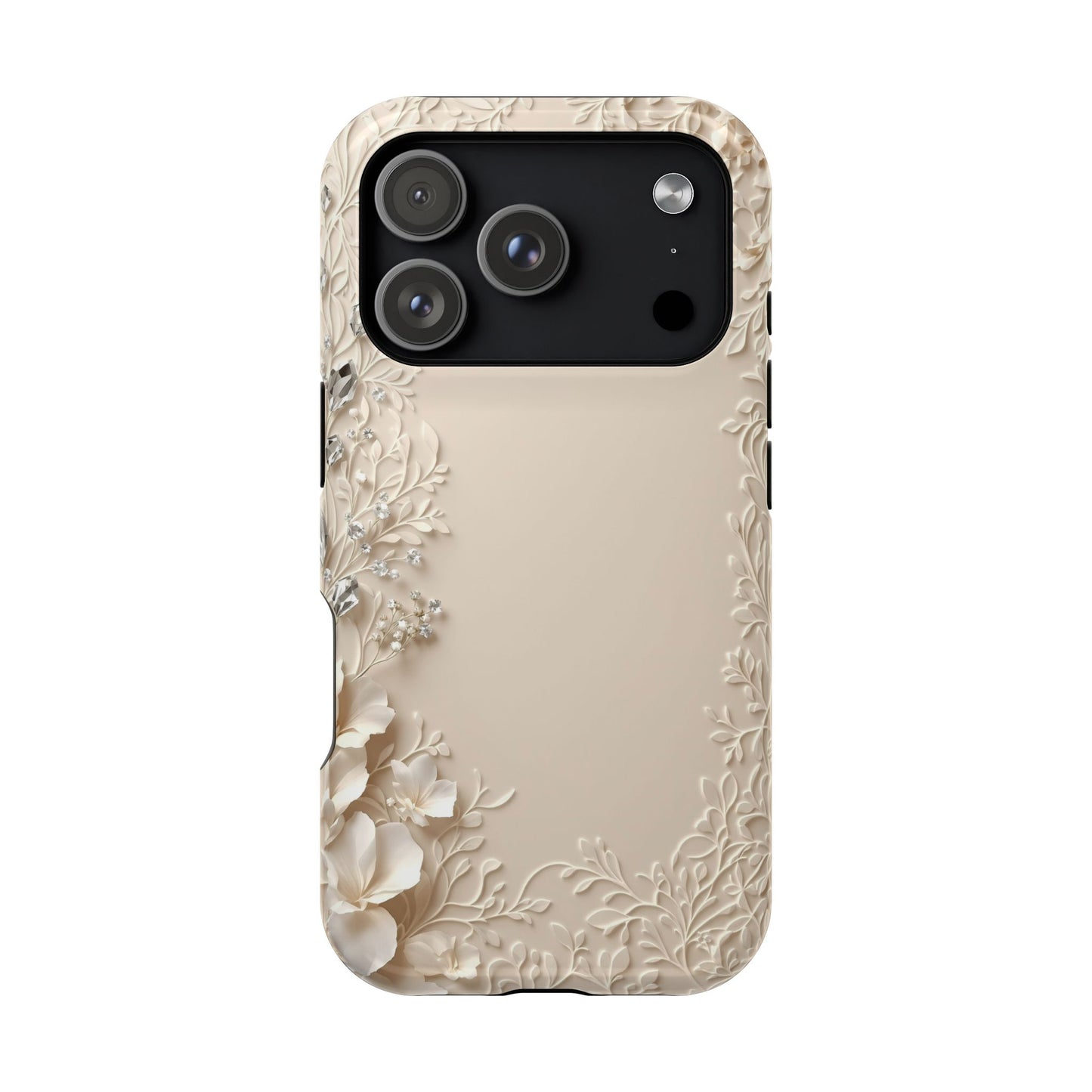 Beige Floral and Diamonds 💎 Design - Iphone Magnetic Tough Case