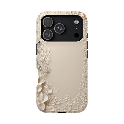 Beige Floral and Diamonds 💎 Design - Iphone Magnetic Tough Case