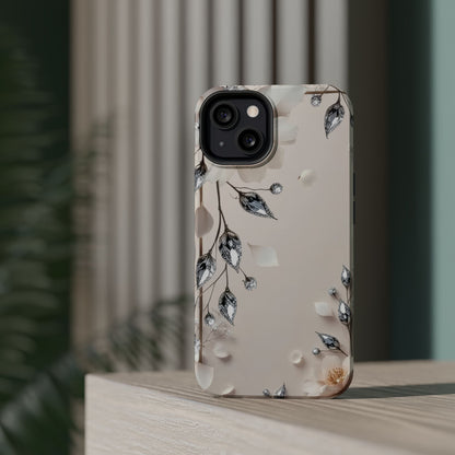 White Flowers and Diamonds 💎 Design - Iphone Magnetic Tough Case